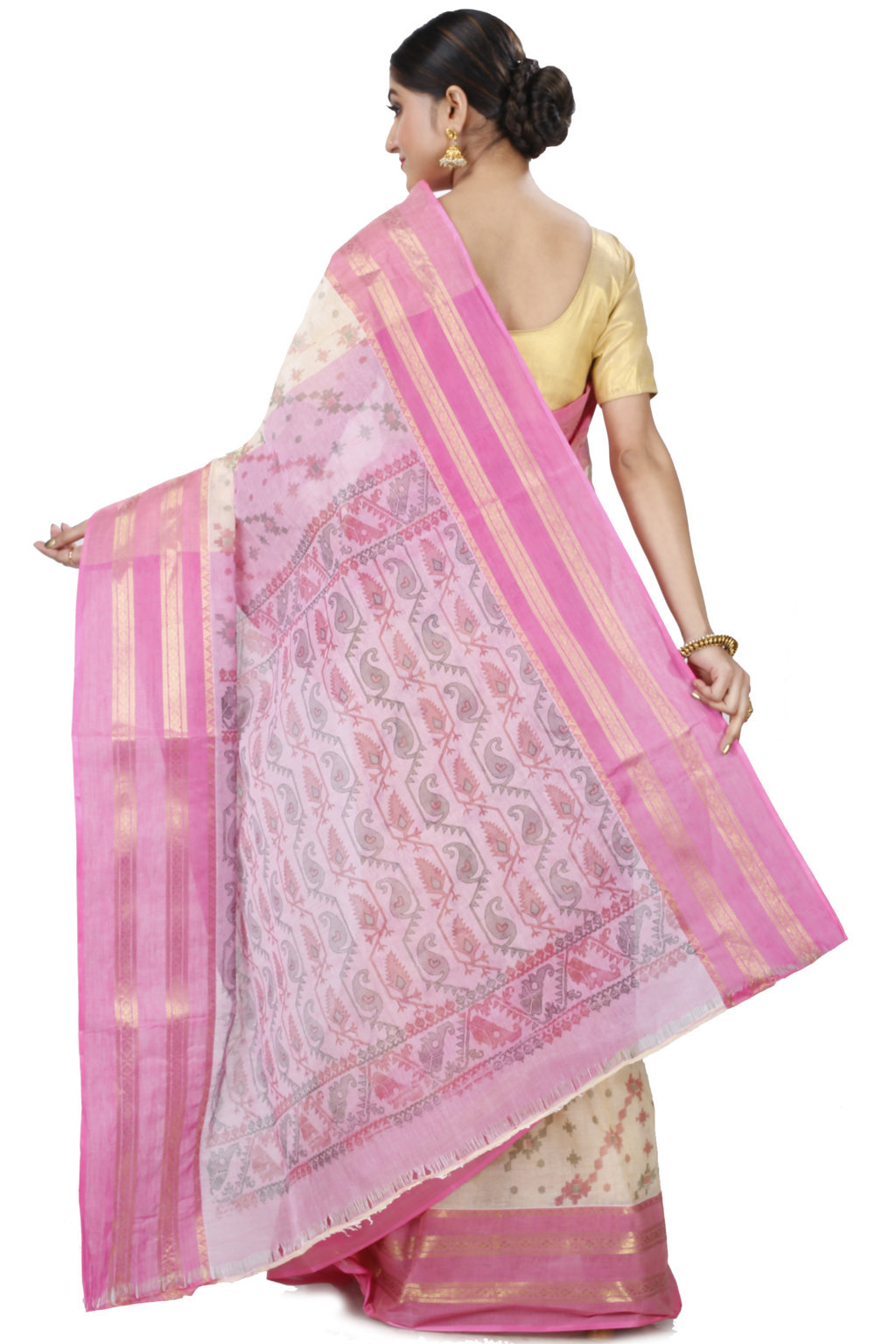 Pink Pure Cotton Rashi Print Tant Saree Print (1011)